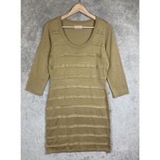 Calvin Klein Sweater Dress Womens Medium Tan 3/4 Sleeve Pullover Acrylic- 7679*