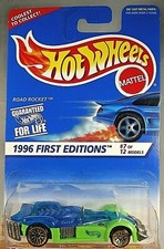 1996 Hot Wheels #371 First Editions 7/12 ROAD ROCKET Blue-Green w/Gold Lace Sp