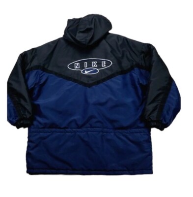Vintage 90s Nike Black Blue Insulated Heavy Parka Jacket Coat XXL 2XL Mens EUC