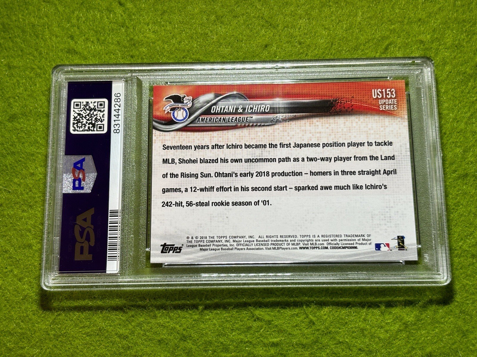 Shohei Ohtani ROOKIE CARD Ichiro Suzuki PSA 9 MINT RC 2018 Topps Update  DODGERS view 23
