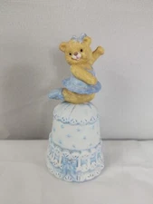 Vtg Porcelain Ceramic Bell Hand Painted Blue Teddy Bear Ballerina Ballet Decor