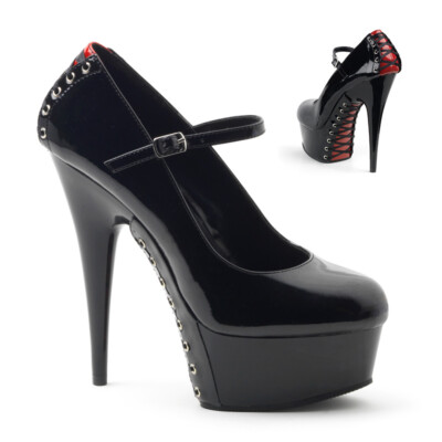 PleaserUSA Damen Gogo High Heel Plateau Pumps Delight-687FH Lack schwarz/rot
