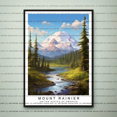 Mount Rainier Wanddeko ungerahmtes Poster Nationalpark Illustration Kunstdruck