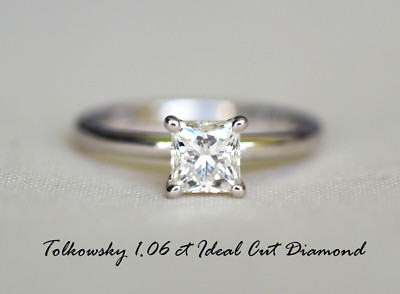 Tolkowsky 1.06 c Ideal Plus Cut Diamond 14K White Gold Solitaire Engagement Ring