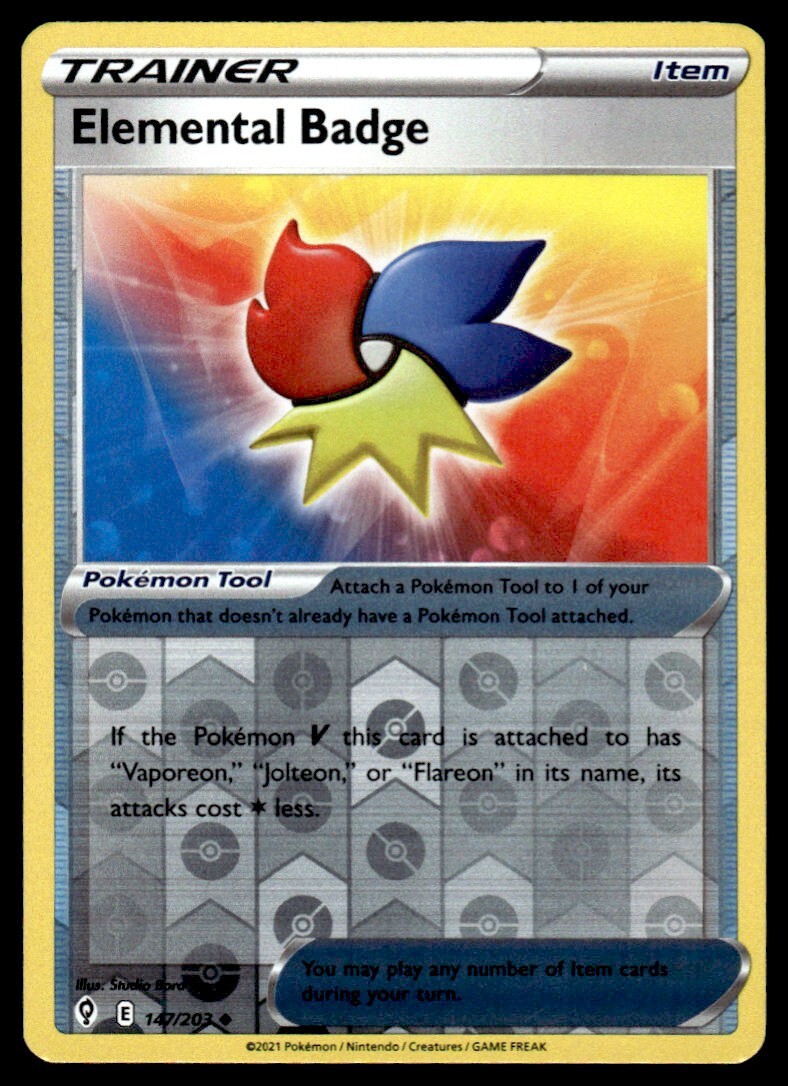 Elemental Badge #147/203 Reverse Holo 2021 Pokemon Evolving Skies LP
