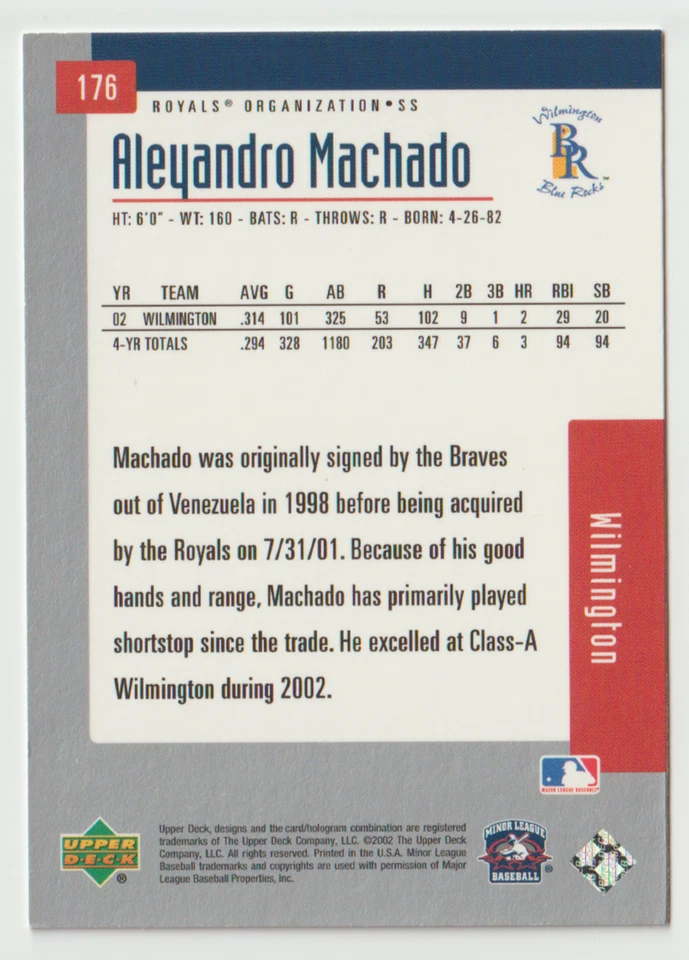 2002 Upper Deck Minor League #176 Alejandro Machado - Kansas City Royals - Image 2 of 2