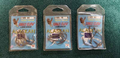 Lot of 10 - Eagle Claw Lazer Sharp ALASKAN Fishing Hooks 6/0 7/0 9/0 L1182G  | eBay