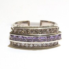 925 Sterling Silver natural gemstone amethyst cubic zirconia cz band ring 5.7g