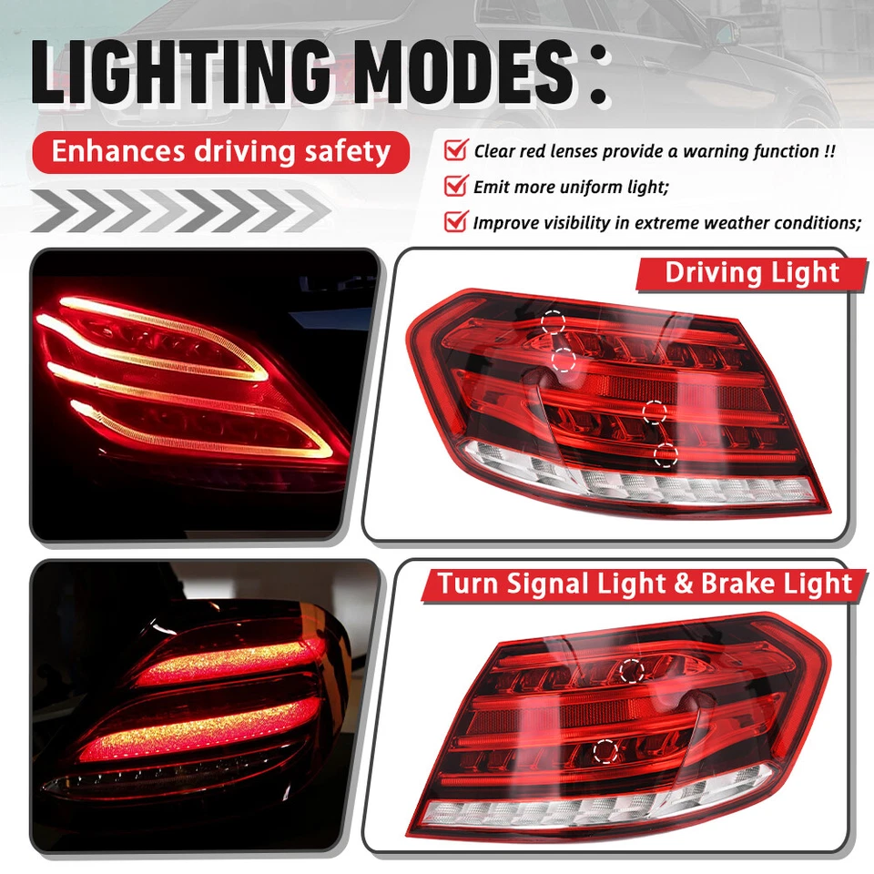 Par de luces traseras LED exteriores para Mercedes Benz Clase E 2014-16 W212 E250 E350 Foto 3 de 4