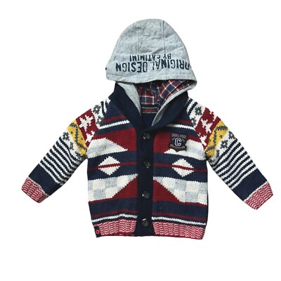 CATIMINI BOYS KNIT JUMPER SWEATER SZ 3 94 EUC Button Zip Hooded Jacket France