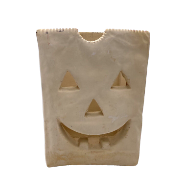 VTG 80s Ceramic Jack-O-Lantern Halloween Paper Bag Candle Holder