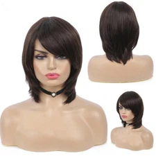 Dark Brown Full Machine Made Wig Brazilian Natural Wig  Non-Remy Short Bob wig