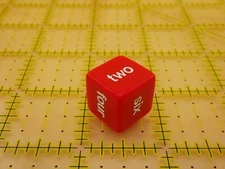 Opaque Red Word Die (Dice with Words instead of numbers), 16mm, sold by the EACH