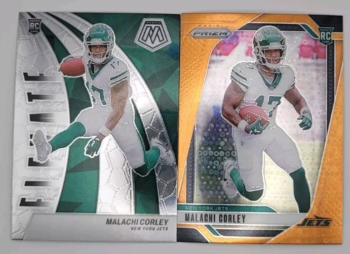 Malachi Corley 2 Card Rookie Lot Orange Disco Prizm & Mosaic NY JETS RC