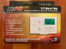LuxPro 1 Heat 1 Cool l Programmable OR manual Thermostat - P711- 5/2 or 7 day