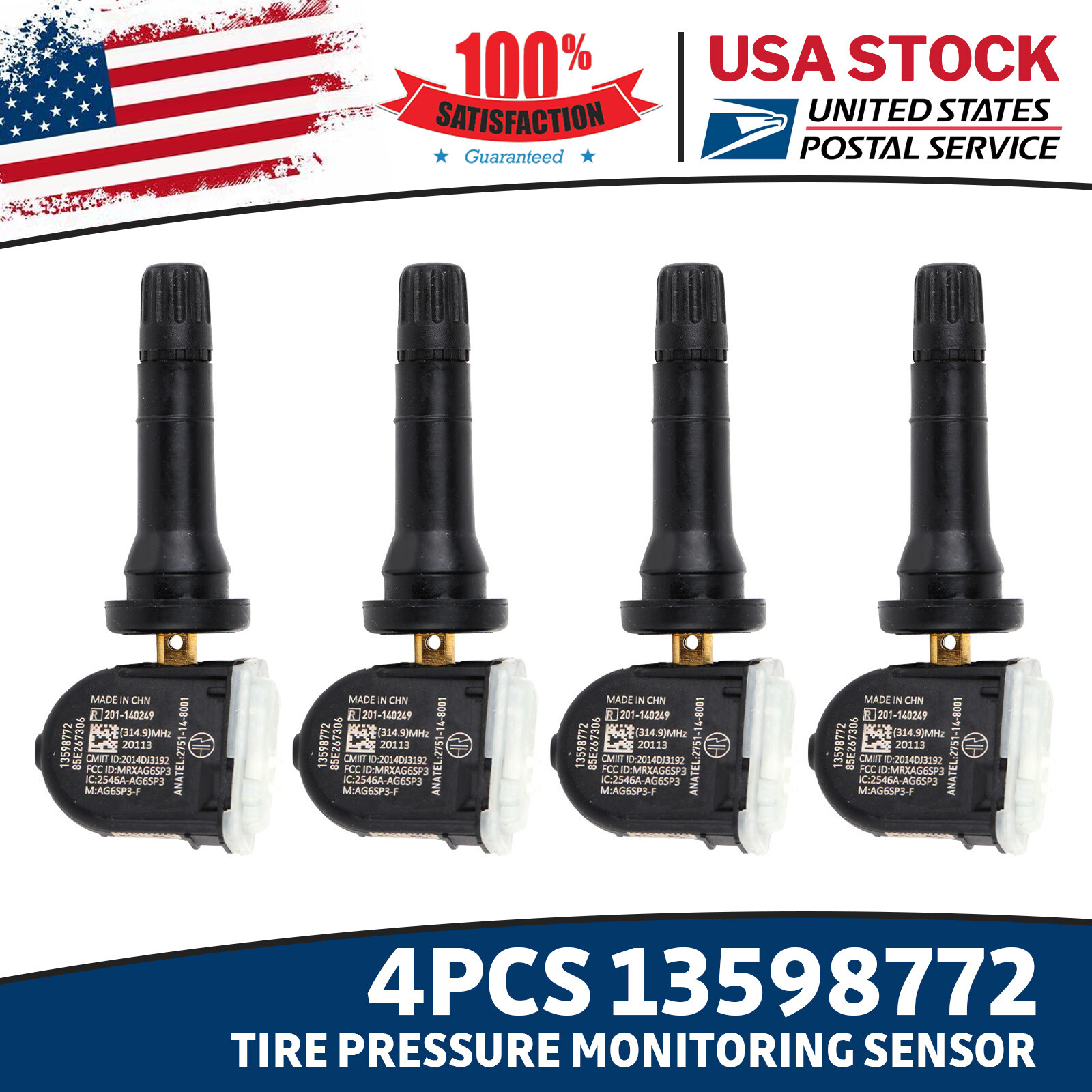 4 Premium TPMS Sensors for Buick Cadillac Chevy 13598772