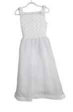 Girls White Sleeveless Flower 14 Girl Dress W/ Quilted Beaded Bodice  Bow