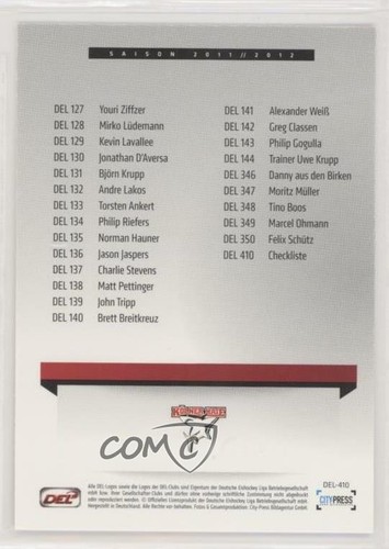 2011 DEL Playercards Deutsche Eishockey Liga Team Checklist Kolner Haie #DEL-410 - Picture 2 of 3