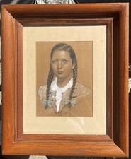 Signed And Dated (1942) Pastel & Graphite Portrait Of A Girl By HARRY WORTHMAN