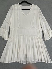 Boho Ivory Women's Tunic V neck Dress Eyelet lace festival Small feminine