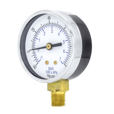 Dry Lower Mount Vacuum Gauge with 2.5'' Dial, 30'' Hg VAC/100 PSI, 1/4'' Male NPT