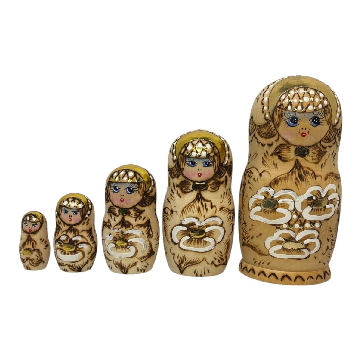 Vintage Hand Painted Russian Matryoshka 5-Piece Set Nesting Dolls