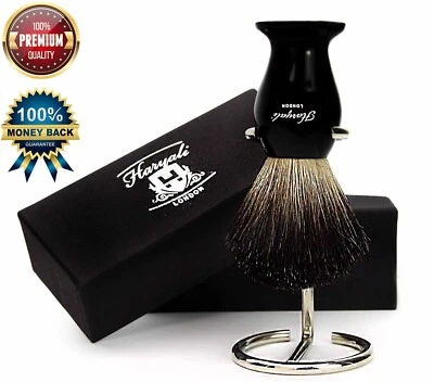 HARYALI LONDON Spazzola da barba per capelli di tasso nero puro per uomo con supporto portaspazzolino di Haryali