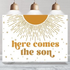 Sunshine Baby Shower Boys Backdrop Here Comes The Son Sun Gold Stars Photogra...