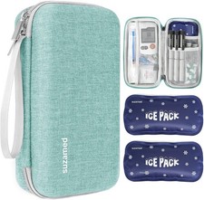 suzamed Insulin Cooler Travel Case, 2x150g Ice Pack TSA Approved, Green