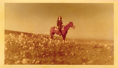 #ad #ad 1947 Kodacolor Print Woman amp; Her Horse In Field Of Flowers Vtg Photo Snapshot $12.98