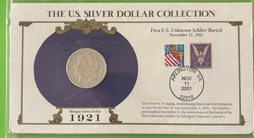 1921 P Mint $1 Silver Morgan Dollar & Stamp Set-First US Unknown Soldier Buried