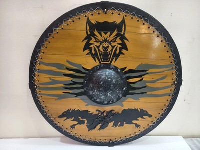 24'' Medieval Wolf Style Viking Round Shield Handmade Wooden Steel Battle Replica