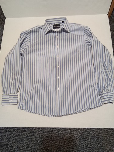 USA Brooks Brothers Thomas Mason Blue Stripe Long Sleeve Shirt Regent Fit 17-35