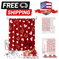 Red Valentine's Day Shower Curtain, Valentines Love Heart Shower Curtains Set...