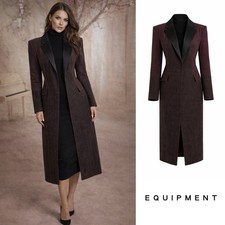 NEW Equipment Long Wool-Blend Blocked Arostide Tailored trench Coat Sz 10