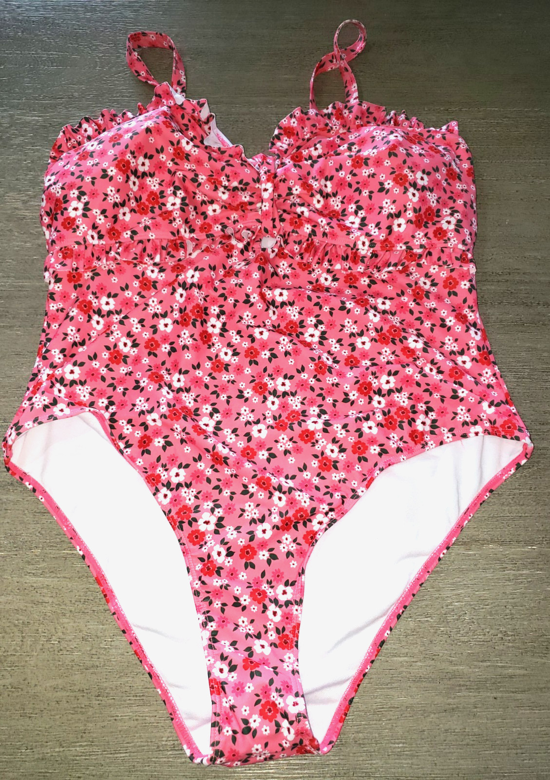 Womens Plus New 3X 1 Pc Swim Swimming Suit Pink Red Small Flowers Padded Lined