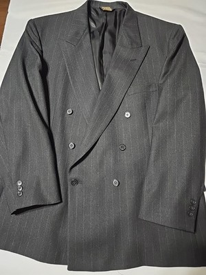 Vtg USA Nino Cerutti Double 44R Black Stripe Men Wool Blazer Jacket Sport Coat