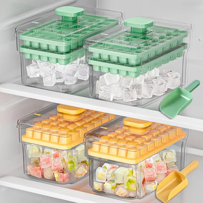 Eiswürfelform mit Deckel & Behälter 68 Eiswürfel Ice Cube Tray Box mit schaufel
