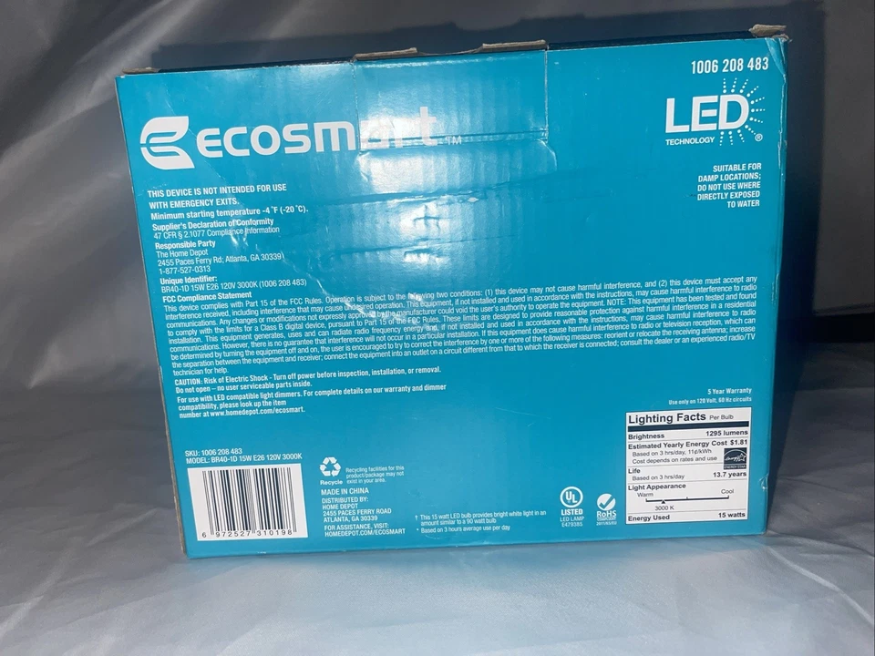 Eco-Smart Dimmable LED Light Bulb 2-Pack Bright White BR40 90W - Image 3 of 4