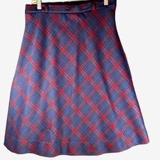VTG 70s Cape Cod Match-Mates Red Blue Plaid Bias-Cut Midi Skirt Sz 8 Preppy