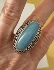STERLING SILVER VINTAGE GENUINE BLUE JADE  RING  12.2 GRAMS SIZE 7