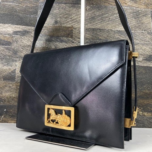 Celine Horse Carriage Hardware Leather Shoulder Bag Black Used Authentic