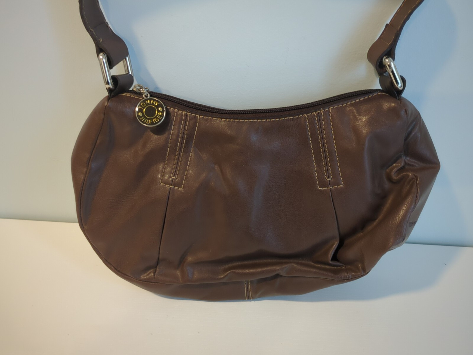 Tommy Hilfiger Signature Logo Vintage Purse Handbag Hobo Shoulder Bag Brown thumbnail 3