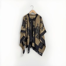 Poncho Cape Sweater Accessory Street Tan/Black Acrylic Cardigan Wrap Shawl