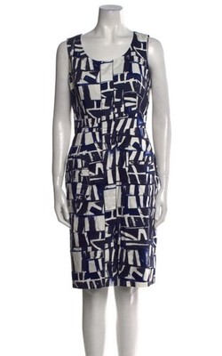 Oscar De La Renta Womens Blue Abstract Print Sleeveless Pencil Dress Sz 8