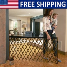 Baby Gate Extra-Wide Hardware Mount One Hand Latch Telescoping Safety Rail Brown