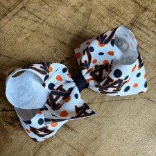 Auburn University War Eagle Orange  Blue Alligator Clip Hair Bow preworn 4"