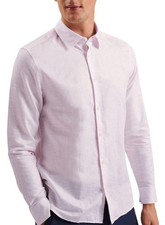 Ted Baker London Mens Romeos Regular Fit Linen Cotton Shirt 4 / Large Pink NWT