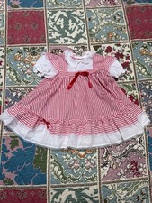 Vintage Roanna Red White Stripe Toddler Dress 3T USA Made Eyelet Lace Bow 80s 90