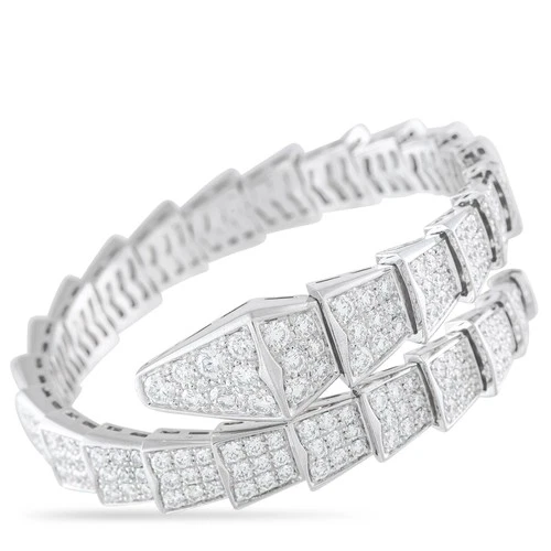 Bvlgari Serpenti Viper 18K White Gold Diamond Bracelet Size Medium BV15-082525